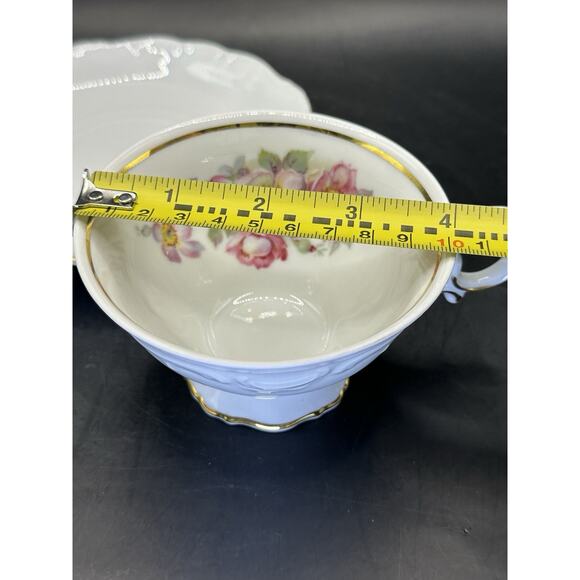 Schumann Arzberg Porcelain Tea Cup and Saucer Wild Roses Gilt Trim Swirl - Picture 8 of 9